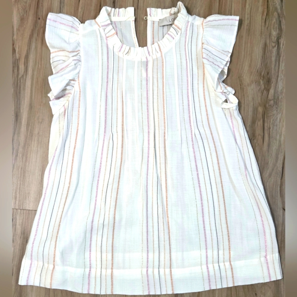 LOFT Striped Ruffle Sleeve Blouse